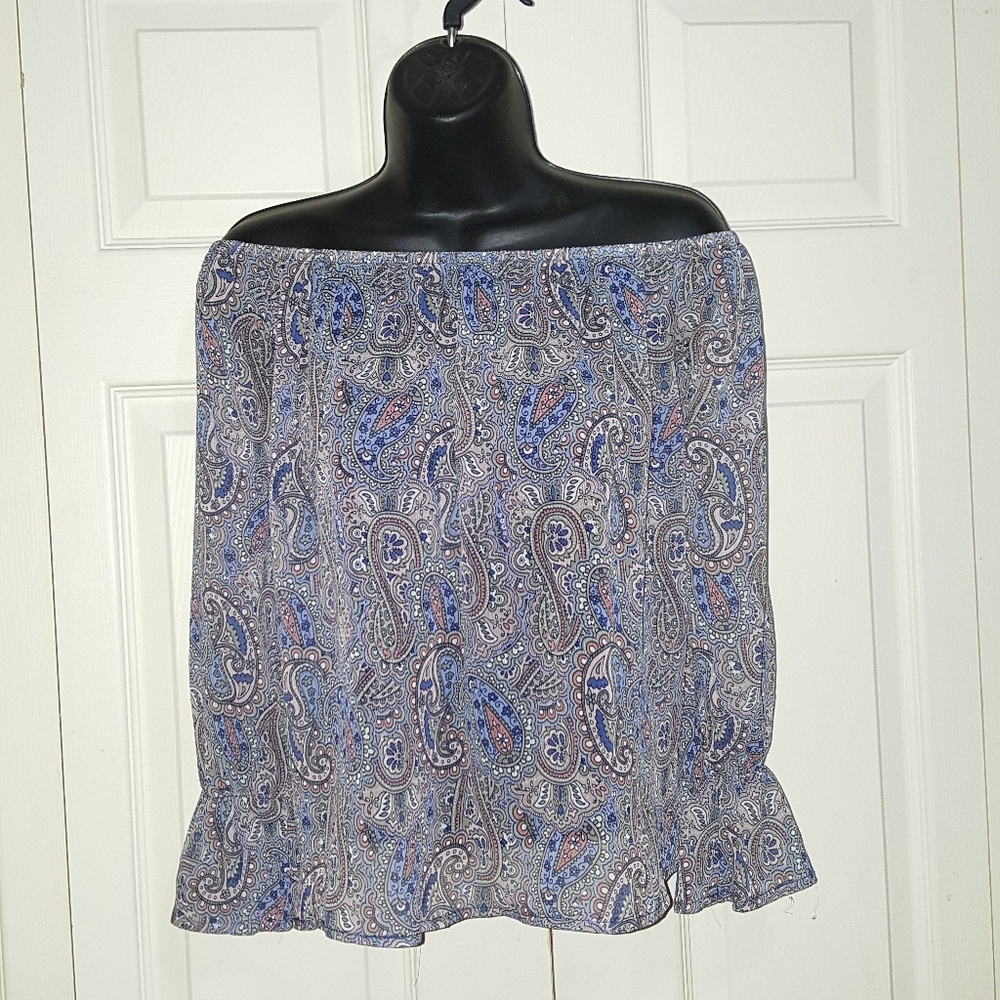 NO COMMENT NY LA RW31113 OFF THE SHOULDER BOHO TOP